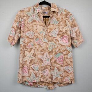 Vintage Reyn Spooner Hawaiian tan starfish seashell print shirt-L